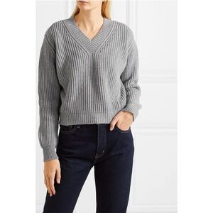 &Daughter ribbed cashmere blend v neck sweater in grey